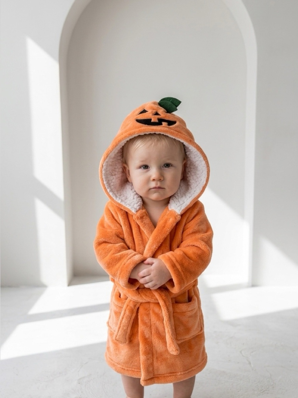 Modern Baby Bath Robe Pumpkin Fluffy Hooded Halloween 0-9 Months